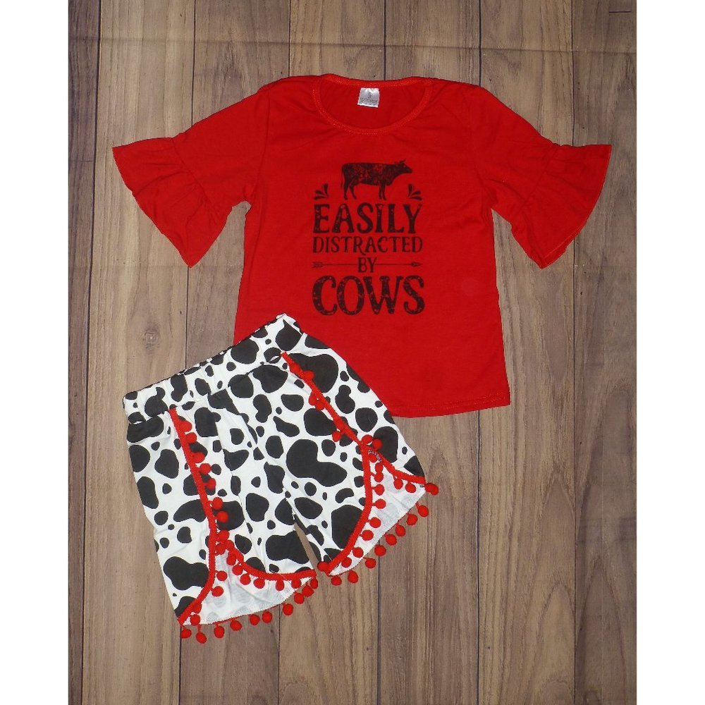Boutique Easily Distracted by Cows Girls Shorts Outfit Set